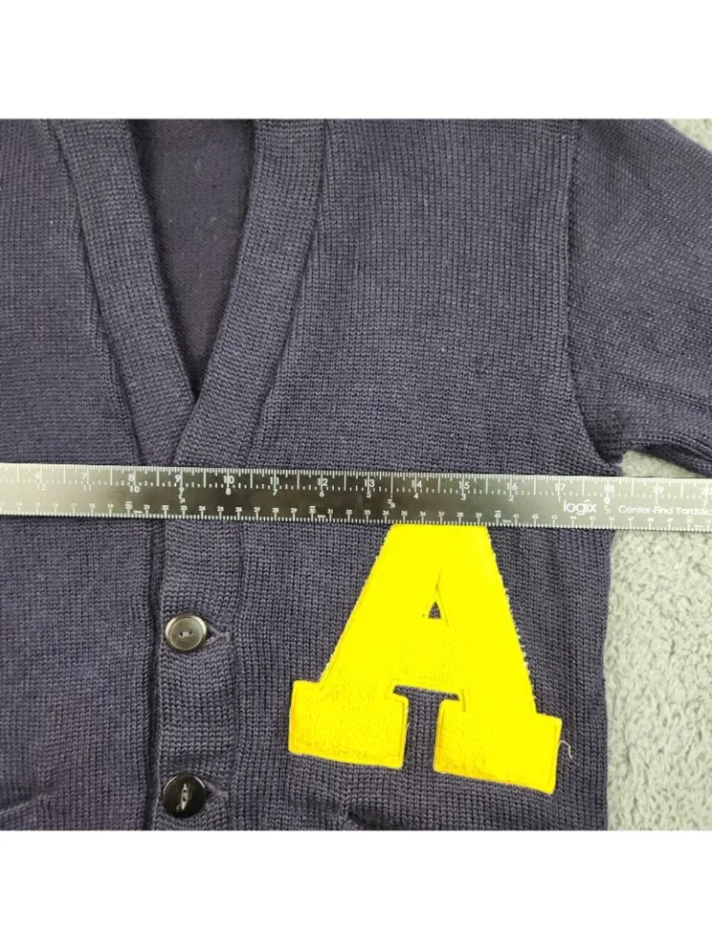 VTG‎ High School Varsity Letterman Wool Cardigan Small/Med Navy Blue Yellow 
